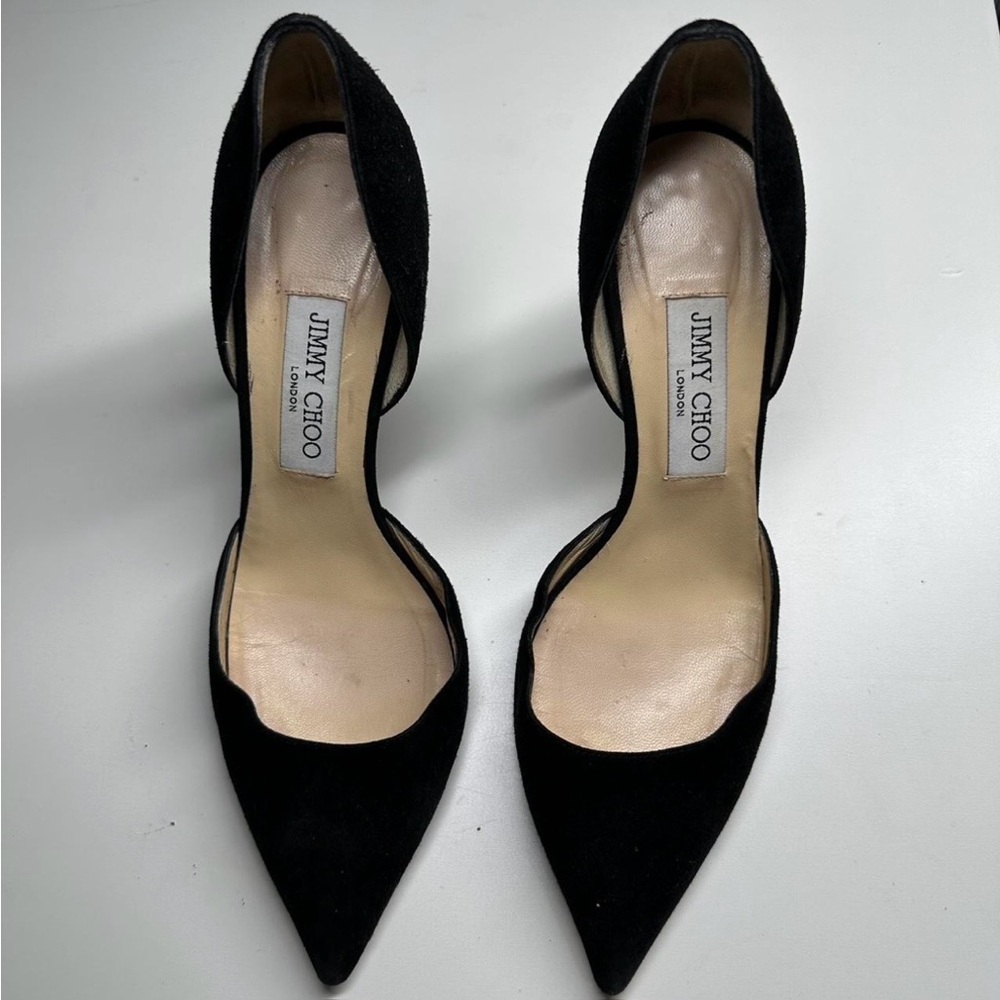 Jimmy Choo Black Suede D'Orsay Pointed Toe Pumps